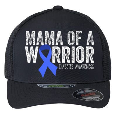 Mama of a Warrior T1D Mom Diabetic Blue Ribbon Support Gift Flexfit Unipanel Trucker Cap