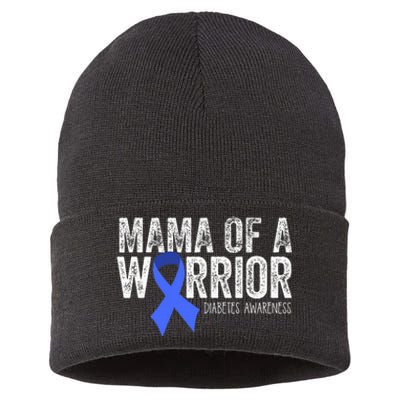 Mama of a Warrior T1D Mom Diabetic Blue Ribbon Support Gift Sustainable Knit Beanie