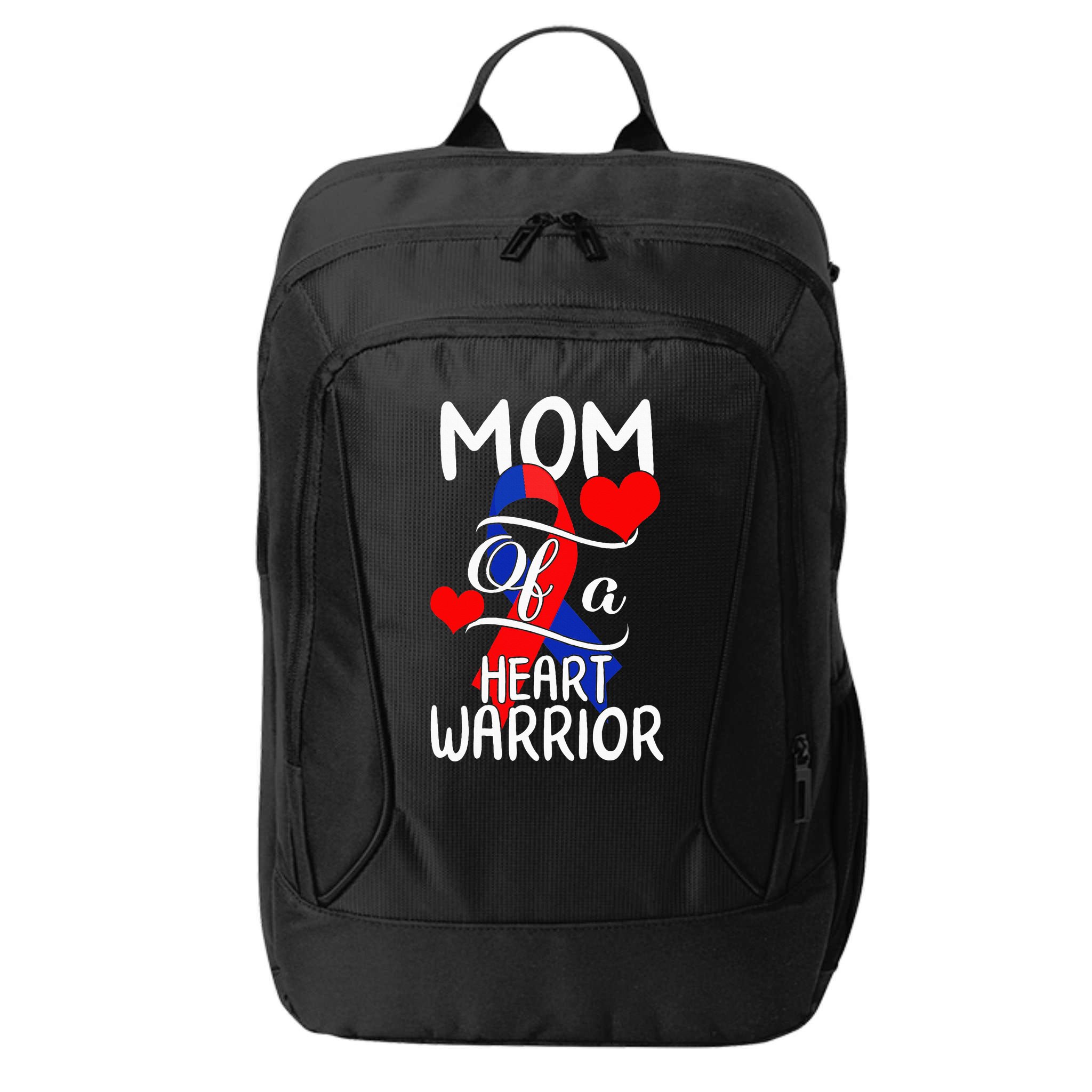 Mom Of A Heart Warrior CHD Disease Awareness Red Ribbon Gift City Backpack