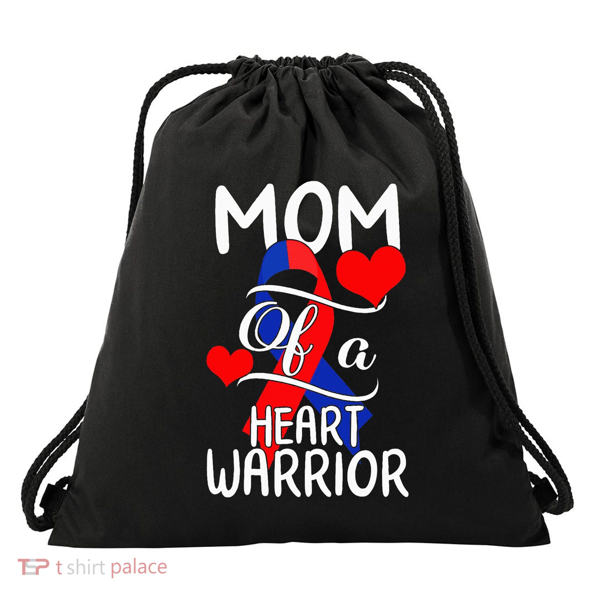 Mom Of A Heart Warrior CHD Disease Awareness Red Ribbon Gift Drawstring Bag