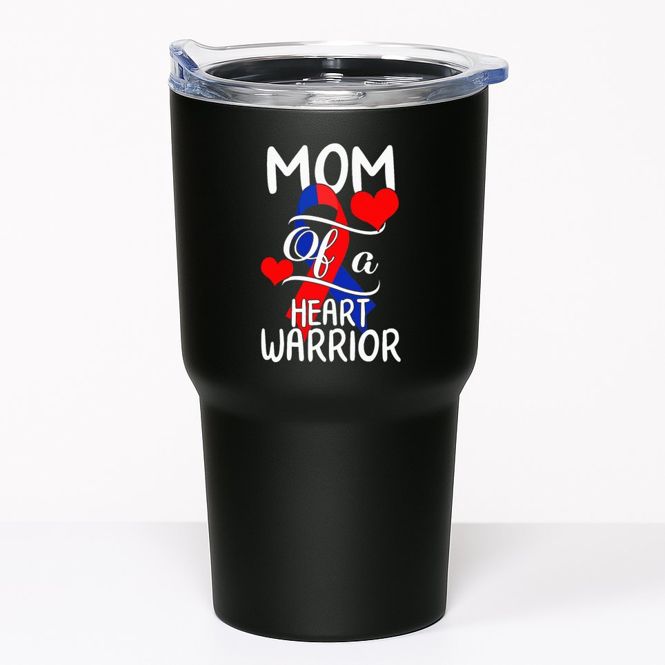Mom Of A Heart Warrior CHD Disease Awareness Red Ribbon Gift Tumbler