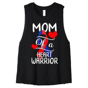 Mom Of A Heart Warrior CHD Disease Awareness Red Ribbon Gift Women's Racerback Cropped Tank