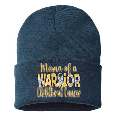 Mama Of A Warior Childhood Cancer Sustainable Knit Beanie