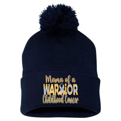 Mama Of A Warior Childhood Cancer Pom Pom 12in Knit Beanie