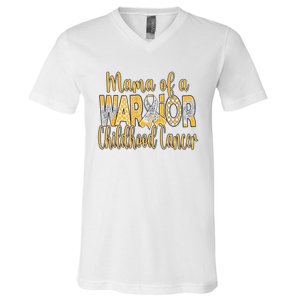 Mama Of A Warior Childhood Cancer V-Neck T-Shirt