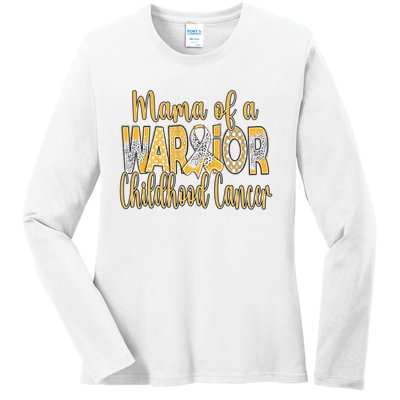 Mama Of A Warior Childhood Cancer Ladies Long Sleeve Shirt