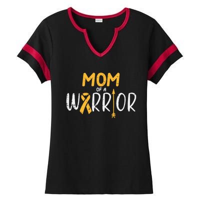 Mom Of A Warrior Childhood Cancer Ribbon Awareness Family Ladies Halftime Notch Neck Tee