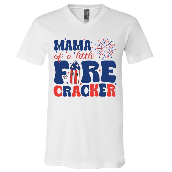 Mama Of A Little Firecracker Family Matching 4th Of July V-Neck T-Shirt