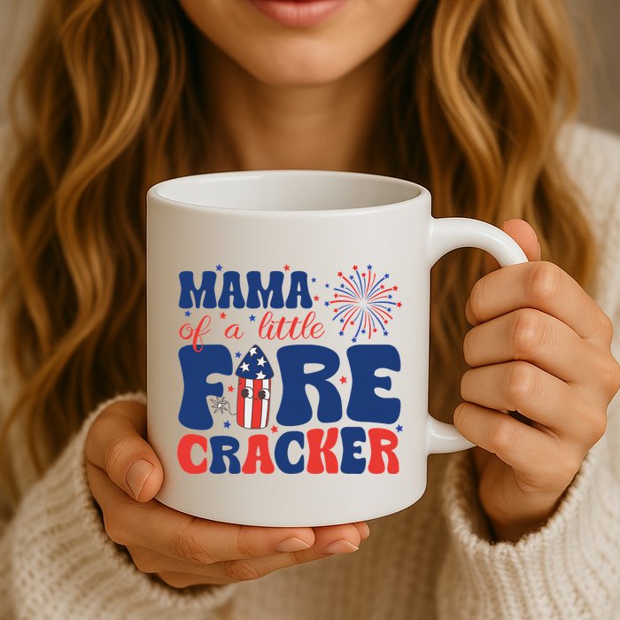 Mama Of A Little Firecracker Family Matching 4th Of July Mug