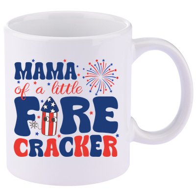 Mama Of A Little Firecracker Family Matching 4th Of July 11oz C Handle Ceramic Mug