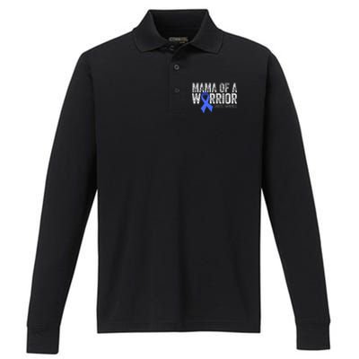 Mama Of A Warrior T1d Mom Diabetic Blue Ribbon Support Gift Performance Long Sleeve Polo