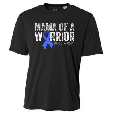 Mama Of A Warrior T1d Mom Diabetic Blue Ribbon Support Gift Cooling Performance Crew T-Shirt