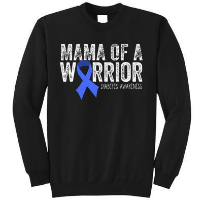 Mama Of A Warrior T1d Mom Diabetic Blue Ribbon Support Gift Sweatshirt