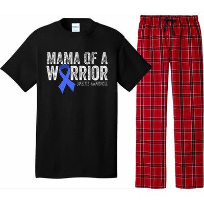 Mama Of A Warrior T1d Mom Diabetic Blue Ribbon Support Gift Pajama Set