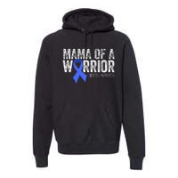 Mama Of A Warrior T1d Mom Diabetic Blue Ribbon Support Gift Premium Hoodie