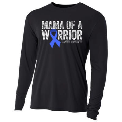 Mama Of A Warrior T1d Mom Diabetic Blue Ribbon Support Gift Cooling Performance Long Sleeve Crew