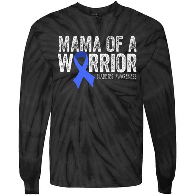 Mama Of A Warrior T1d Mom Diabetic Blue Ribbon Support Gift Tie-Dye Long Sleeve Shirt