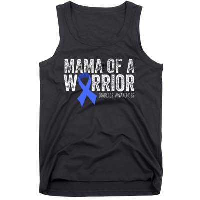 Mama Of A Warrior T1d Mom Diabetic Blue Ribbon Support Gift Tank Top