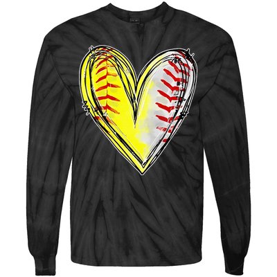 Mom Of Both Baseball Softball Mom Mothers Day Tie-Dye Long Sleeve Shirt