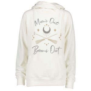 Moons Out Brooms Out Funny Pagan Witch Moon Cycle Gift Womens Funnel Neck Pullover Hood