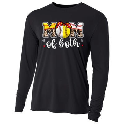 Mom Of Both Leopard Game Day Baseball Softball MotherS Day Cooling Performance Long Sleeve Crew