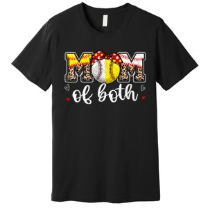 Mom Of Both Leopard Game Day Baseball Softball MotherS Day Premium T-Shirt