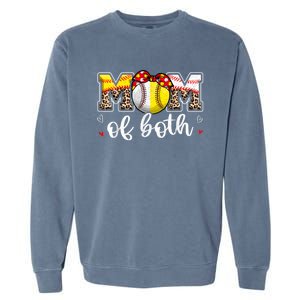 Mom Of Both Leopard Game Day Baseball Softball MotherS Day Garment-Dyed Sweatshirt