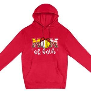 Mom Of Both Leopard Game Day Baseball Softball MotherS Day Premium Pullover Hoodie