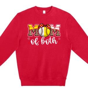 Mom Of Both Leopard Game Day Baseball Softball MotherS Day Premium Crewneck Sweatshirt