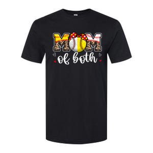 Mom Of Both Leopard Game Day Baseball Softball MotherS Day Softstyle CVC T-Shirt