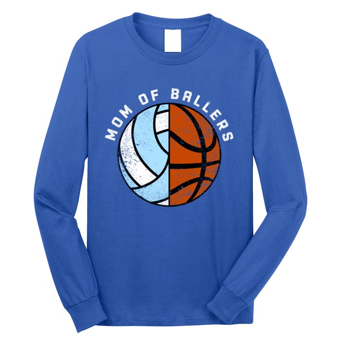 Mom Of Ballers Funny Volleyball Basketball Mom Cool Gift Long Sleeve Shirt