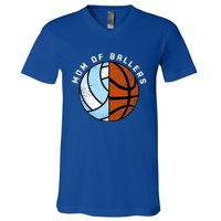 Mom Of Ballers Funny Volleyball Basketball Mom Cool Gift V-Neck T-Shirt