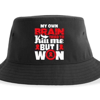 My Own Brain Tried To Kill Me Stroke Survivor Red Ribbon Sustainable Bucket Hat