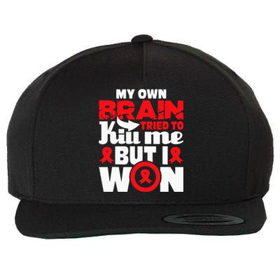 My Own Brain Tried To Kill Me Stroke Survivor Red Ribbon Wool Snapback Cap