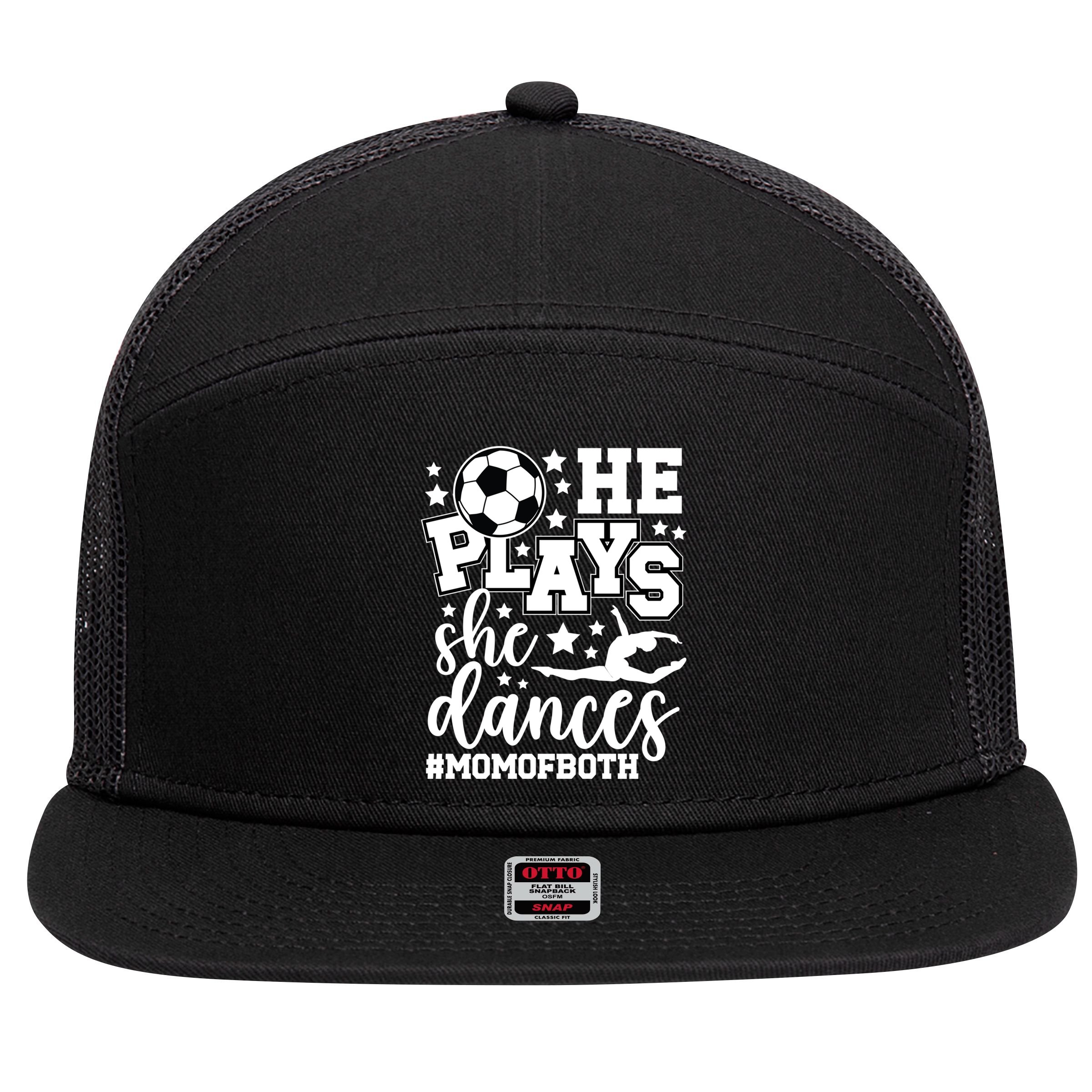 Mom Of Both Dancing & Soccer Mom Of A Dancer & Soccer Player 7 Panel Mesh Trucker Snapback Hat
