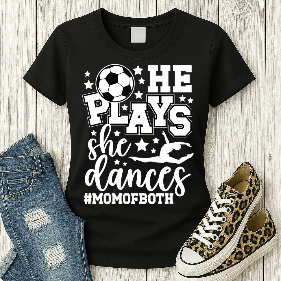 Mom Of Both Dancing & Soccer Mom Of A Dancer & Soccer Player Womens T-Shirt