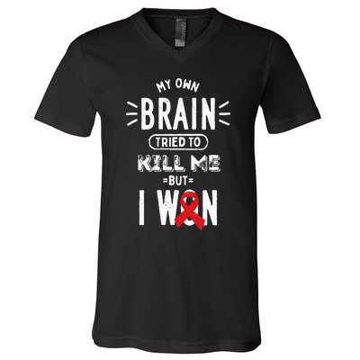 My Own Brain Tried To Kill Me But I Won V-Neck T-Shirt