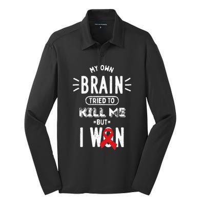 My Own Brain Tried To Kill Me But I Won Silk Touch Performance Long Sleeve Polo