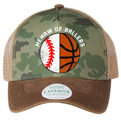 Memaw Of Ballers Funny Baseball Basketball Grandma Memaw Gift Legacy Tie Dye Trucker Hat