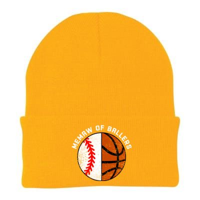 Memaw Of Ballers Funny Baseball Basketball Grandma Memaw Gift Knit Cap Winter Beanie