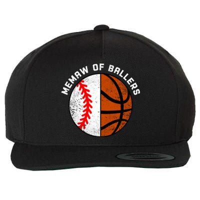 Memaw Of Ballers Funny Baseball Basketball Grandma Memaw Gift Wool Snapback Cap