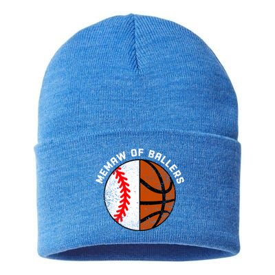 Memaw Of Ballers Funny Baseball Basketball Grandma Memaw Gift Sustainable Knit Beanie