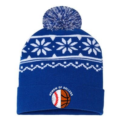 Memaw Of Ballers Funny Baseball Basketball Grandma Memaw Gift USA-Made Snowflake Beanie