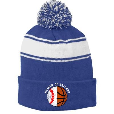 Memaw Of Ballers Funny Baseball Basketball Grandma Memaw Gift Stripe Pom Pom Beanie