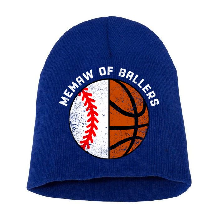 Memaw Of Ballers Funny Baseball Basketball Grandma Memaw Gift Short Acrylic Beanie