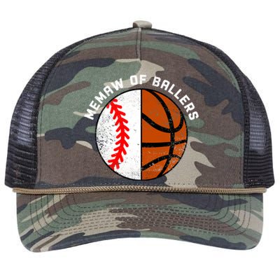 Memaw Of Ballers Funny Baseball Basketball Grandma Memaw Gift Retro Rope Trucker Hat Cap