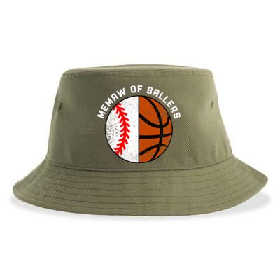 Memaw Of Ballers Funny Baseball Basketball Grandma Memaw Gift Sustainable Bucket Hat