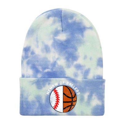 Memaw Of Ballers Funny Baseball Basketball Grandma Memaw Gift Tie Dye 12in Knit Beanie