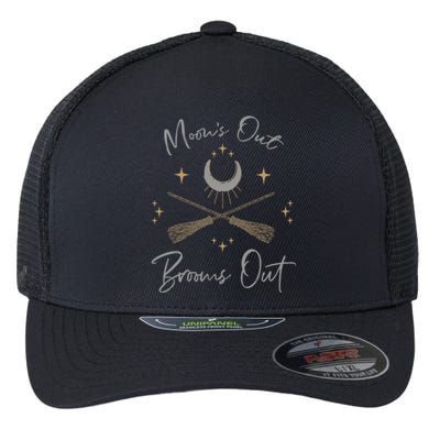 Moons Out Brooms Out Funny Pagan Witch Moon Cycle Gift Funny Gift Flexfit Unipanel Trucker Cap