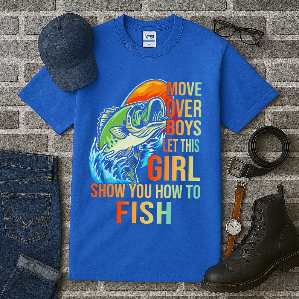 Move Over Boys Let This Girl Show You How To Fish Fishing Cute Gift Tall T-Shirt